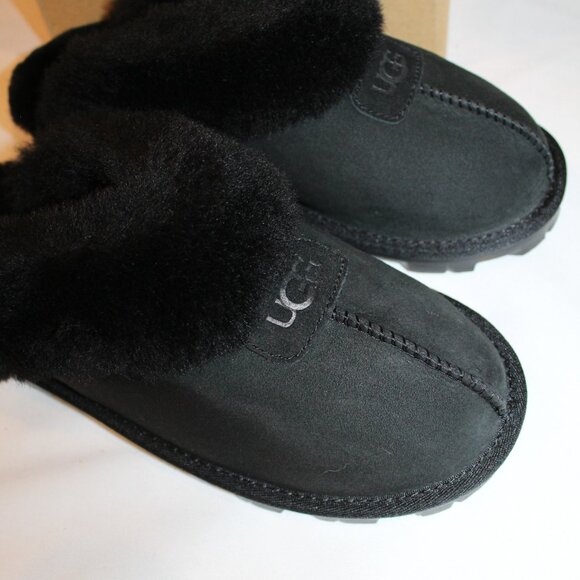 NIB UGG WOMEN'S COQUETTE BLACK SUEDE SHEARLING LINED SLIPPERS‎ 9 - Picture 3 of 6